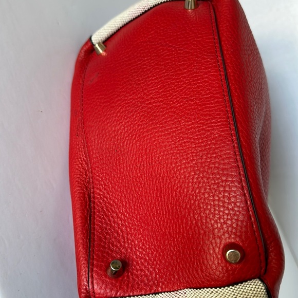 AUTHENTIC MAIDSTONE TOTE LEATHER AND HOUSE CHECK CANVAS RED BURBERRY - Picture 7 of 16